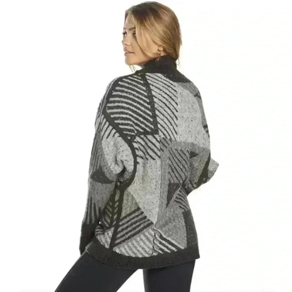 Prana Celandine Cardigan Wrap Sweater Wool Knit Grey Black Print Size Medium - Picture 4 of 16